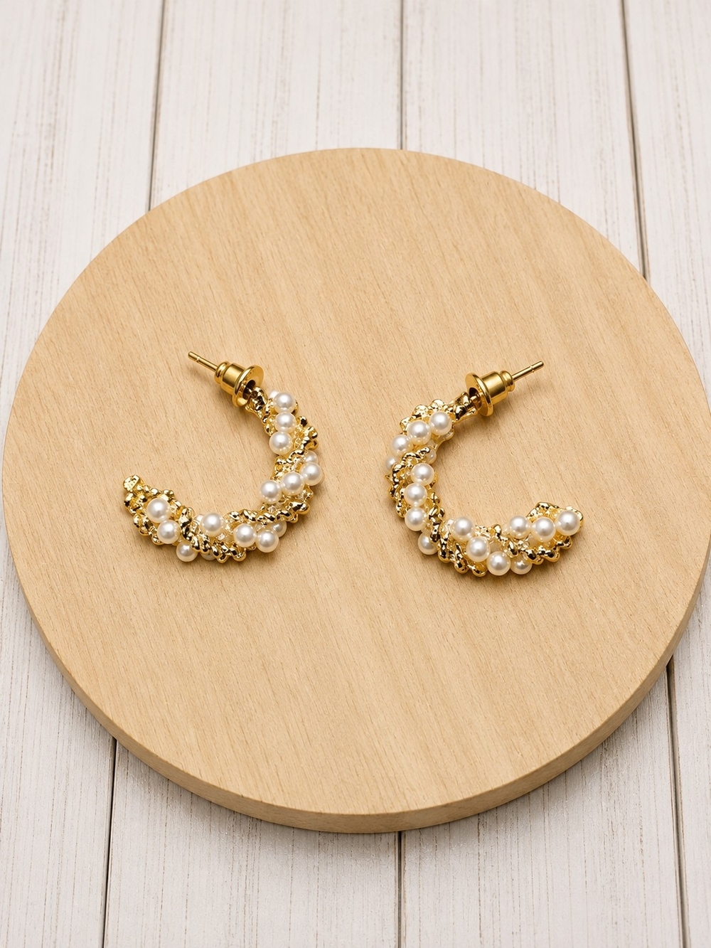 Gold Pearl Beaded Hoop Earrings